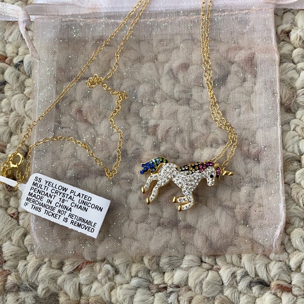 Unicorn multi crystal 16 inch necklace yellow plated